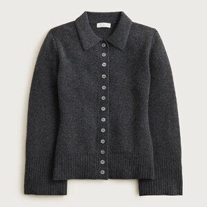 J Crew Milano Stitch Wool Cinched Waist Cardigan Button Front Collared Knit